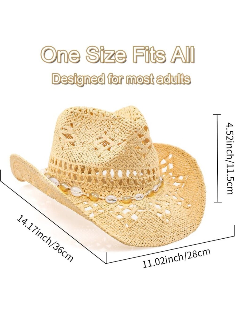 Men's Beige Comfortable High-quality Synthetic Straw Cowboy Hats - Picture 2 of 6